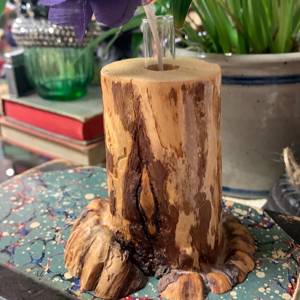Natural wood bud vase